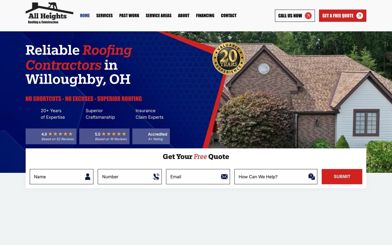 All Heights Roofing website